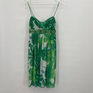 City Triangles Dress Womens S Green Floral Chiffon Empire Waist Fairycore Y2K